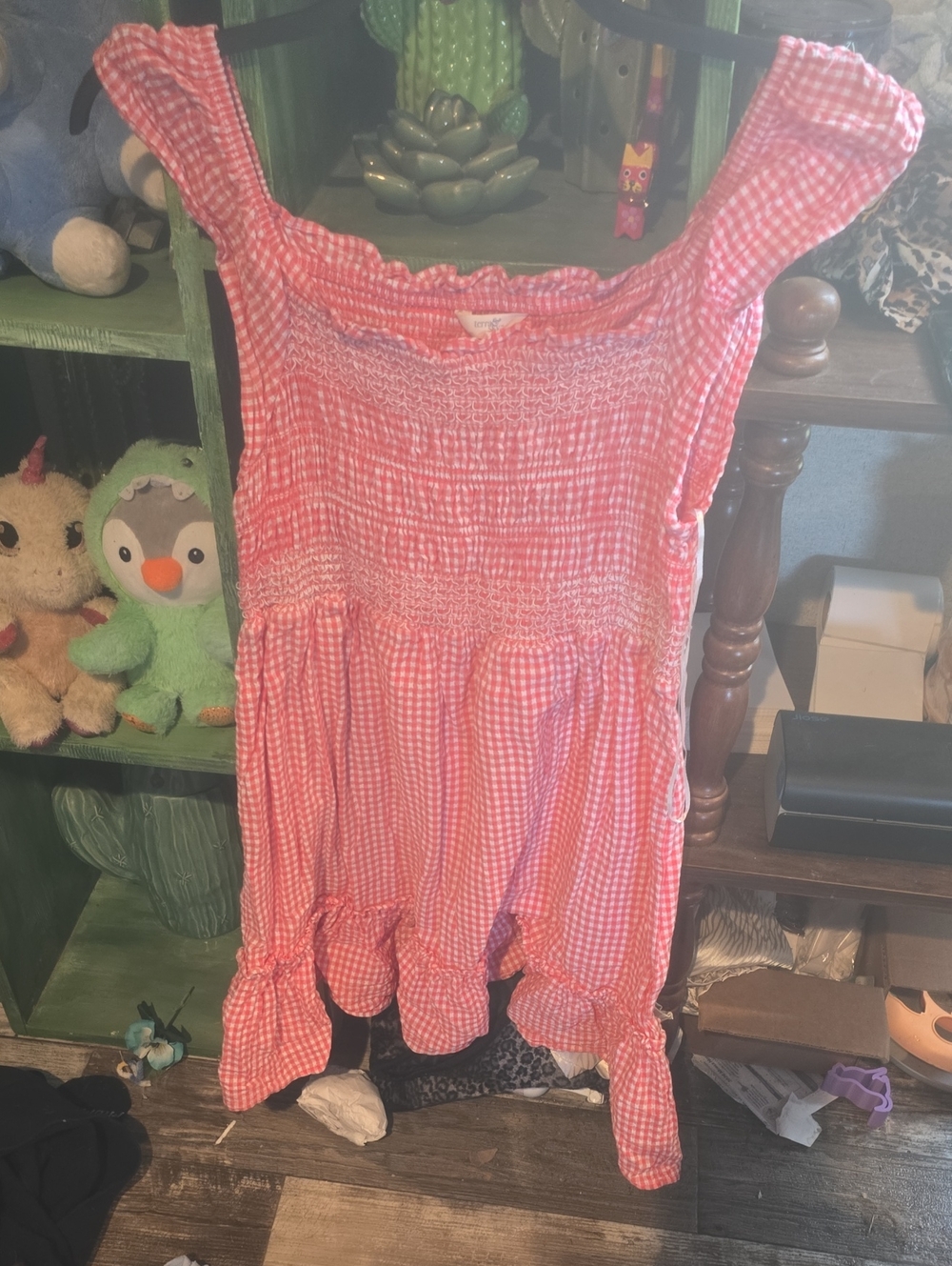 Terra & Sky Pink Gingham Smocked Midi Dress